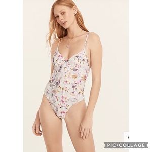 J Crew flora obscura  strappy plunge back one piece swimsuit